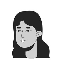 Pretty spanish young adult woman black and white 2D line cartoon character head. Hispanic brunette beautiful lady isolated vector outline person face. Latina monochromatic flat spot illustration