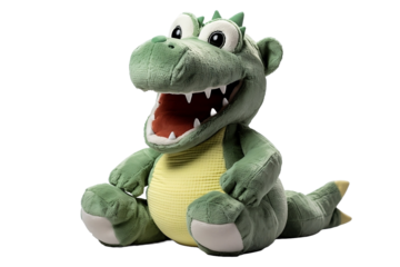 green stuffed crocodile isolated on a white background