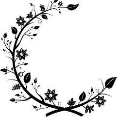 Stylized vector wreath with leaves and flowers and other elements
