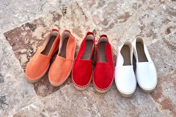 Spanish espadrilles in the Dominican Republic of different colors ready to be sold