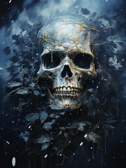 Psychedelic Colorful Skull Painting, Generative AI