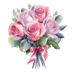 Flower bouquet of roses for Valentine's Day illustration, isolated on transparent background