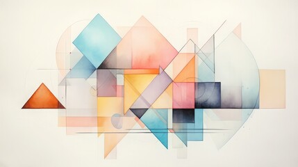 Watercolor painting with geometric shapes in pastel colors. Art created with AI
