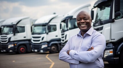 Confident African Truck Driver Delivering Cargo - obrazy, fototapety, plakaty