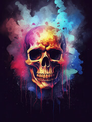 Psychedelic Colorful Skull Painting, Generative AI