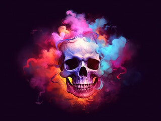 Psychedelic Colorful Skull Painting, Generative AI