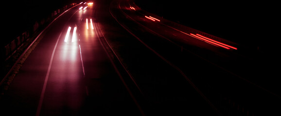 lights of cars with night. long exposure, light lines