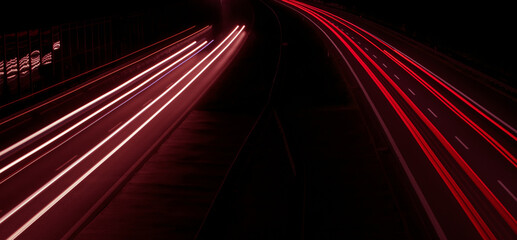 lights of cars with night. long exposure, light lines