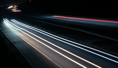 lights of cars with night. long exposure, light lines