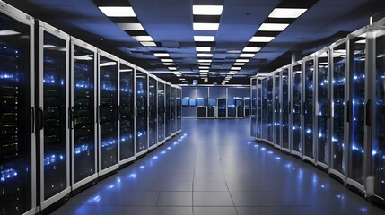 Obraz premium Server Room Photo Internet Network Data System Photo Hardware Illustration Server Room Background AI Generative