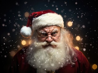 Santa Claus looking at the camera with an angry look on his face - obrazy, fototapety, plakaty