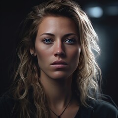 Obraz premium Youthful Melancholy: A Young Girl's Gaze Reflecting the Struggles of an Unforgiving World