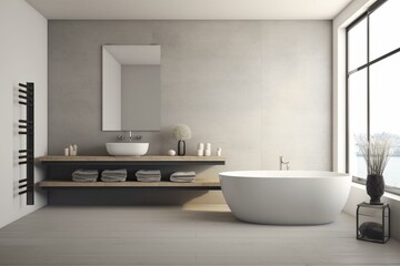 Minimal Scandinavian style bathroom with modern interior. Generative AI