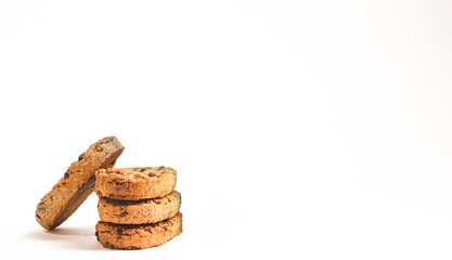 cookies with chocolate,Cookies on white background, white background with stacked cookies