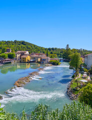 Beautiful panoramic view of the mill village of Borghetto in the south of Lake Garda, province of...