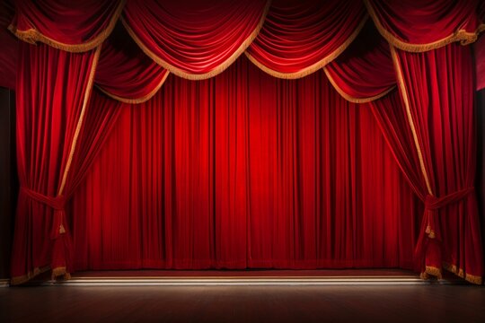 Decorative red curtains adorning a theater stage. Generative AI