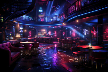 night club interior in neon light