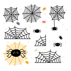 Cobweb set for Halloween design. Cobwebs and spiders web silhouette