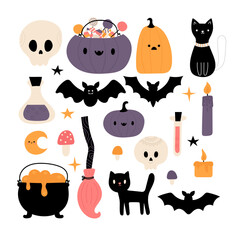 Halloween magic design elements. Hand drawn witchy set. Happy Halloween