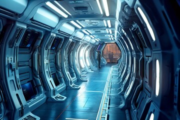 Futuristic spacecraft interior featuring a tunnel, corridor, and captivating view. Generative AI