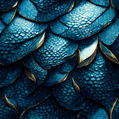 Seamless background pattern of blue dragon scales close up