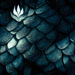 Seamless background pattern of dark dragon scales close up - obrazy, fototapety, plakaty