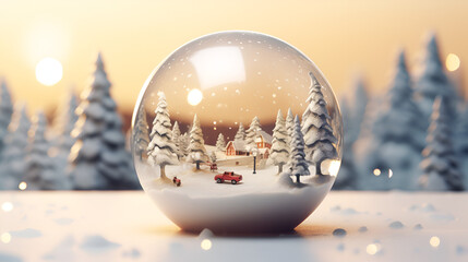 Fototapeta na wymiar shiny christmas globe with winter in its reflection, merry christmas 