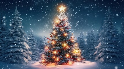 decorated Christmas tree under snow
