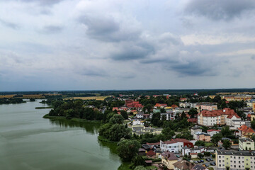 Fototapeta premium Cloudy sky over Człuchów, Pomeranian Voivodeship, Poland, July 23, 2022