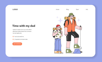 Father and son relationship web banner or landing page. Outdoor
