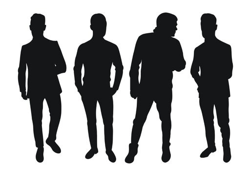 Image male silhouettes. People, human, person, man, men, guy, lad, fella, stripling, boy. Businessmen, workers, friends, students, demonstrators