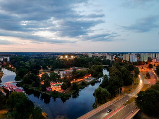 Evening panorama of Piła and the Gwda river, Piła, Greater Poland Voivodeship, Poland, July 23, 2022 - Powered by Adobe