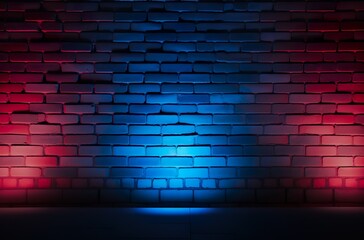 Neon light on brick walls that are not plastered background texture lighting effect red and blue and purple neon background | Generative AI