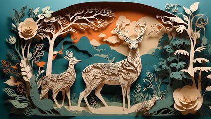 An Alluring Wildlife Illustration In An Enchanting Paper Cut Style Adding Depth And Texture To The Scene AI Generative