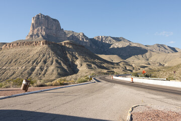 View of the Guadalupe Mountains and El Capitan from highway 62 in west Texas 