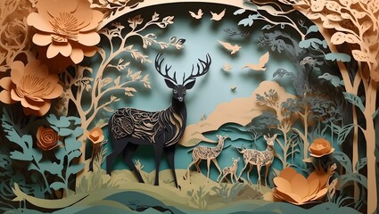 An Alluring Wildlife Illustration In An Enchanting Paper Cut Style Adding Depth And Texture To The Scene AI Generative