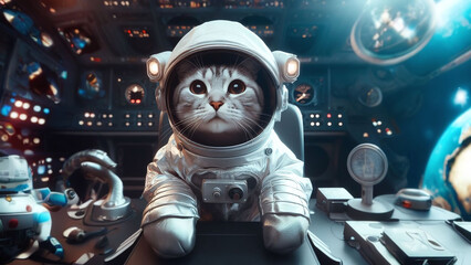 Cat's Astronaut Adventure, Realistic AI generated Illustration
