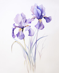 Purple Iris Flower, watercolor illustration painting. Botanical art, white background