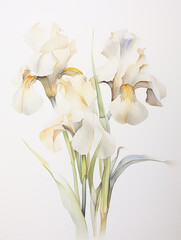 Wild irises with watercolor botanical illustration