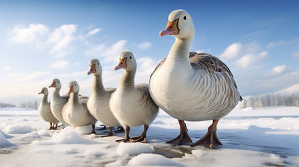 a group of geese in nature looking at the camera created with Generative Ai