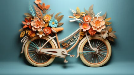 Türaufkleber Fahrrad artistic bicycle with flowers made of paper