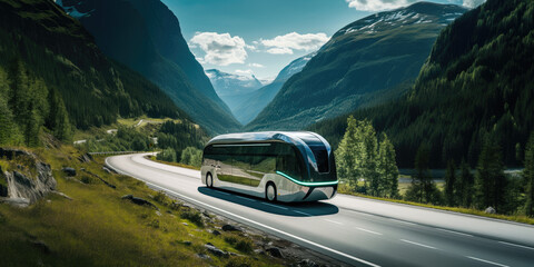 Innovative futuristic transport, high-tech smart self-driving electric vehicle, sustainable green travel, connected smart city concept