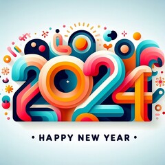 Happy new year 2024 design With colorful truncated number illustrations 2024 New Year backgrounds created with generative ai