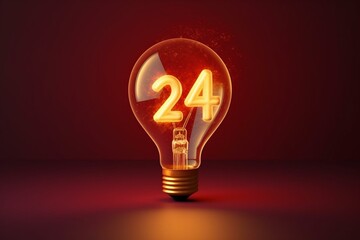 2024 celebration with illuminated bulb. Creative, inspirational, planning concept. Generative AI - obrazy, fototapety, plakaty