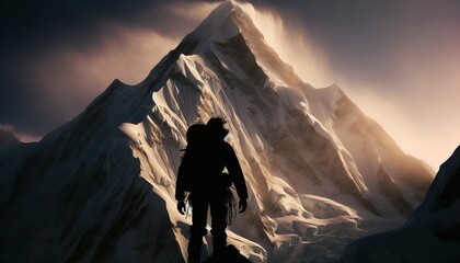 Obraz premium Picture of a climber in front of a high snow-covered peak.