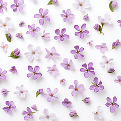 Many small lilac flowers on white background