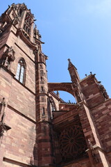 Tower of the Gothic cathedral of Freiburg im Breisgau, Germany. Vertical image.