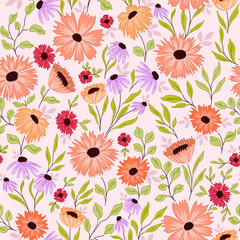 Beautiful hand drawn wild flower pattern