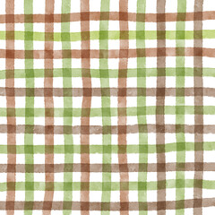 Green Brown Gingham Check Hand Drawn Background