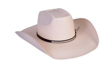 cowboy style hat straw hat with black ribbon isolated on white background, straw hat for women and men head protection